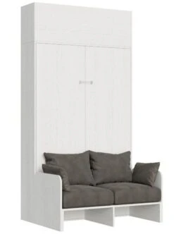 Armoire Lit 120x190 Cm Avec Canapé Et Meuble Haut Bois Blanc Kanto