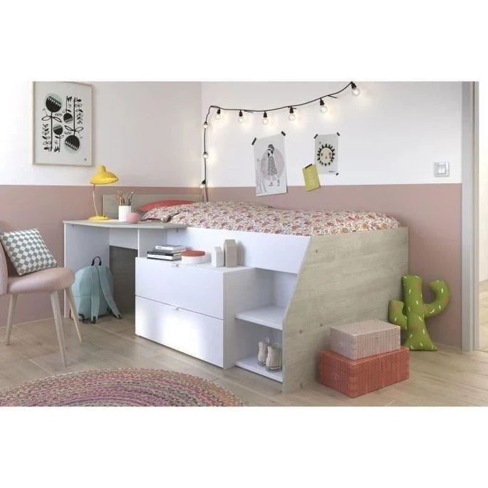 Lit Combiné Enfant Contemporain Décor Chene Silex Et Blanc - L 90 X L 190 Ou 200 Cm – Image 4