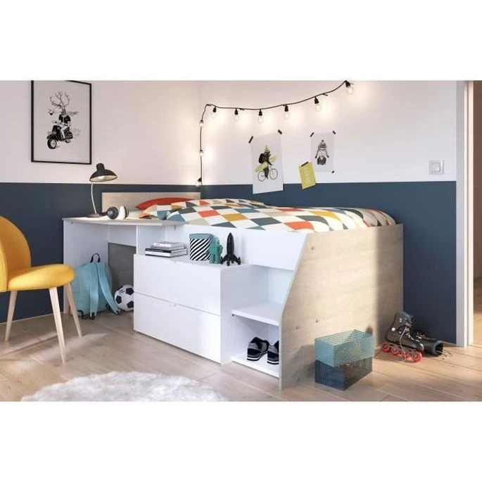 Lit Combiné Enfant Contemporain Décor Chene Silex Et Blanc - L 90 X L 190 Ou 200 Cm – Image 5