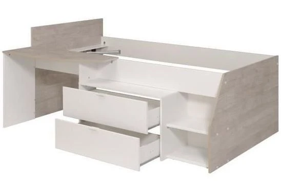 Lit Combiné Enfant Contemporain Décor Chene Silex Et Blanc - L 90 X L 190 Ou 200 Cm