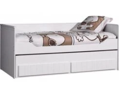 Lit Banquette Gigogne 90x200 Cm Bois Laqué Blanc Robin