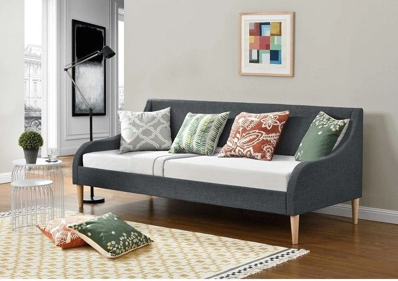 Lit Banquette Tissu Lin Gris FoncĂ© Boni 90 â Image 2