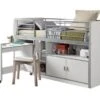 Lit Combiné 90x200 Cm Avec Sommier 1 Bureau 2 Portes Bois Blanc Bonny