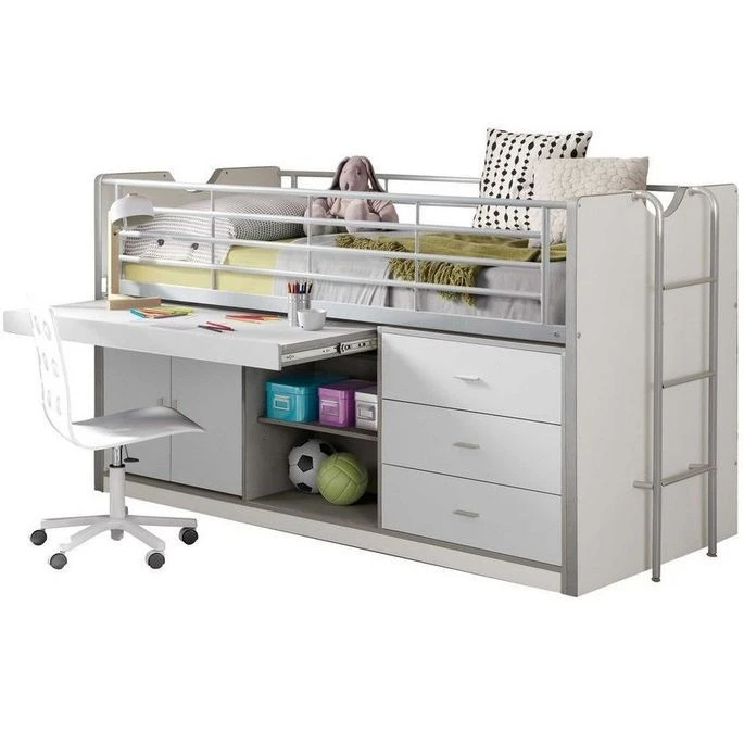 Lit Combiné 90x200 Cm Avec Sommier 1 Bureau 3 Tiroirs Bois Blanc Bonny – Image 3