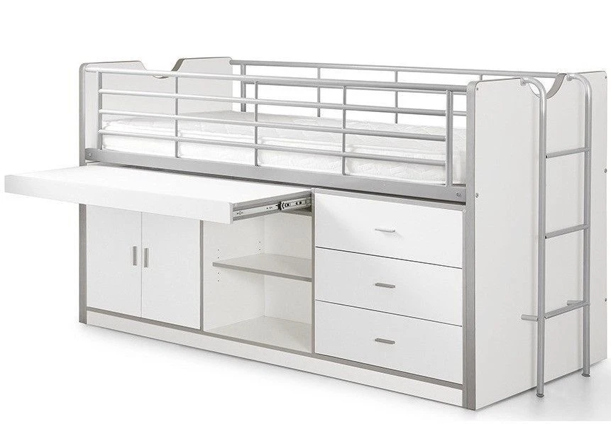 Lit Combiné 90x200 Cm Avec Sommier 1 Bureau 3 Tiroirs Bois Blanc Bonny