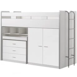 Lit Combiné 90x200 Cm Avec Sommier 3 Tiroirs 2 Portes Bois Blanc Bonny 90x200 Cm