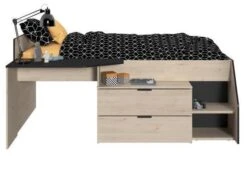 Lit Combiné Enfant - Décor Chene Jackson Et Noir - 90 X190/200 Cm - KIM