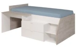 Lit Enfant Avec Rangement Bois Blanc Et Gris Milka 90x190 Cm