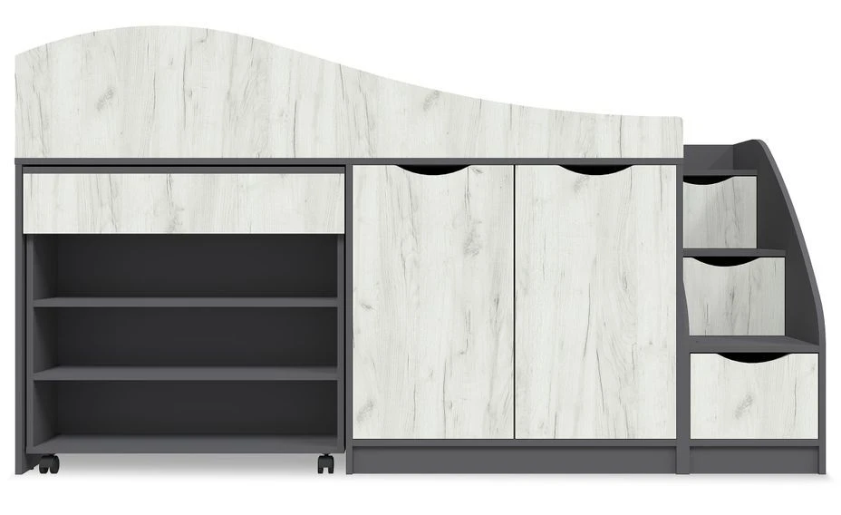 Lit Enfant Avec Rangements 70x160cm Gris Et Bois Clair