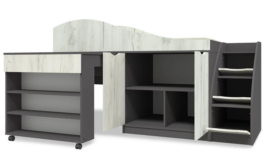 Lit Enfant Avec Rangements 70x160cm Gris Et Bois Clair – Image 2