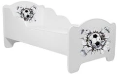 Lit Enfant Bois Blanc Impression Ballon De Football 70x140 Ou 80x160 Cm - Sommier Et Matelas Inclus - Madale