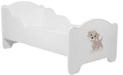 Lit Enfant Bois Blanc Impression Petit Chien 70x140 Ou 80x160 Cm - Sommier Et Matelas Inclus - Madale