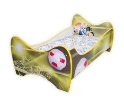 Lit Enfant Football Jaune 70x140 Cm - Sommier Et Matelas Inclus