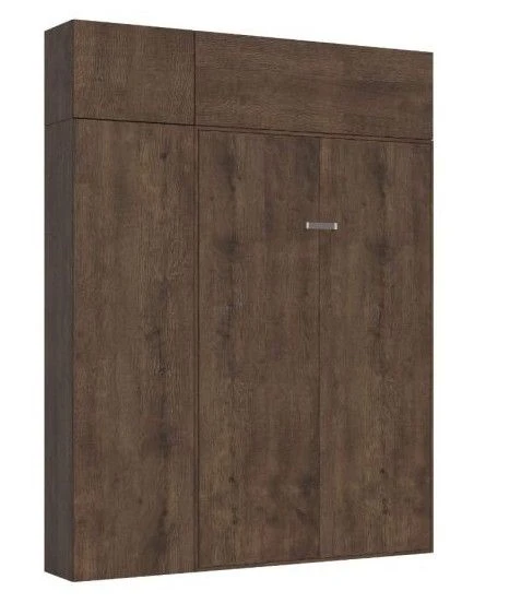Lit Escamotable 120x190 Cm Avec 1 Colonne De Rangement 2 Meubles Hauts Bois Noyer Kanto – Image 2