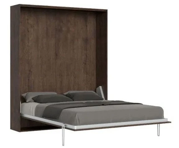 Lit Escamotable 120x190 Cm Avec 1 Colonne De Rangement 2 Meubles Hauts Bois Noyer Kanto – Image 10