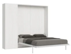 Lit Escamotable 120x190 Cm Avec 1 Colonne De Rangement Bois Blanc Kanto