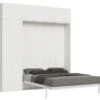 Lit Escamotable 160x190 Cm Avec 1 Colonne De Rangement 2 Meubles Hauts Bois Blanc Kanto
