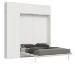 Lit Escamotable 160x190 Cm Avec 1 Colonne De Rangement 2 Meubles Hauts Bois Blanc Kanto