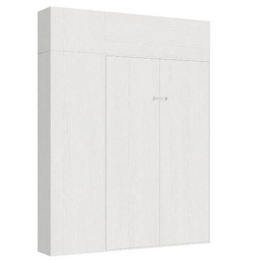 Lit Escamotable 160x190 Cm Avec 1 Colonne De Rangement 2 Meubles Hauts Bois Blanc Kanto – Image 4