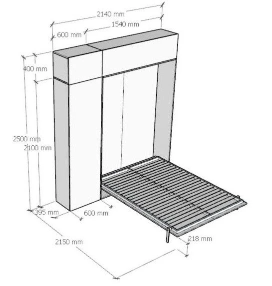 Lit Escamotable 160x190 Cm Avec 1 Colonne De Rangement 2 Meubles Hauts Bois Blanc Kanto – Image 6