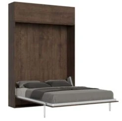 Lit Escamotable 160x190 Cm Avec 1 Meuble Haut Bois Noyer Kanto