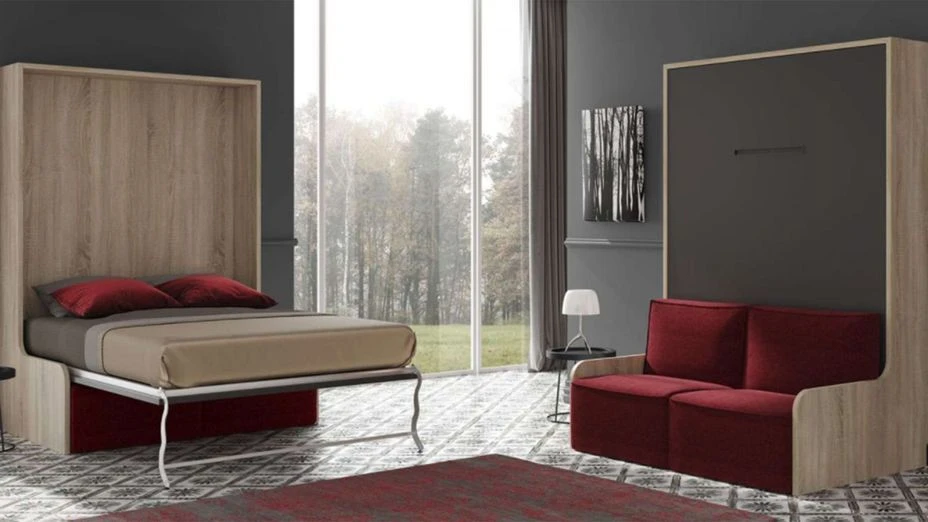 Lit Escamotable Autoporteur Vertical 90x190 Cm Avec Banquette En Tissu Kozza – Image 2