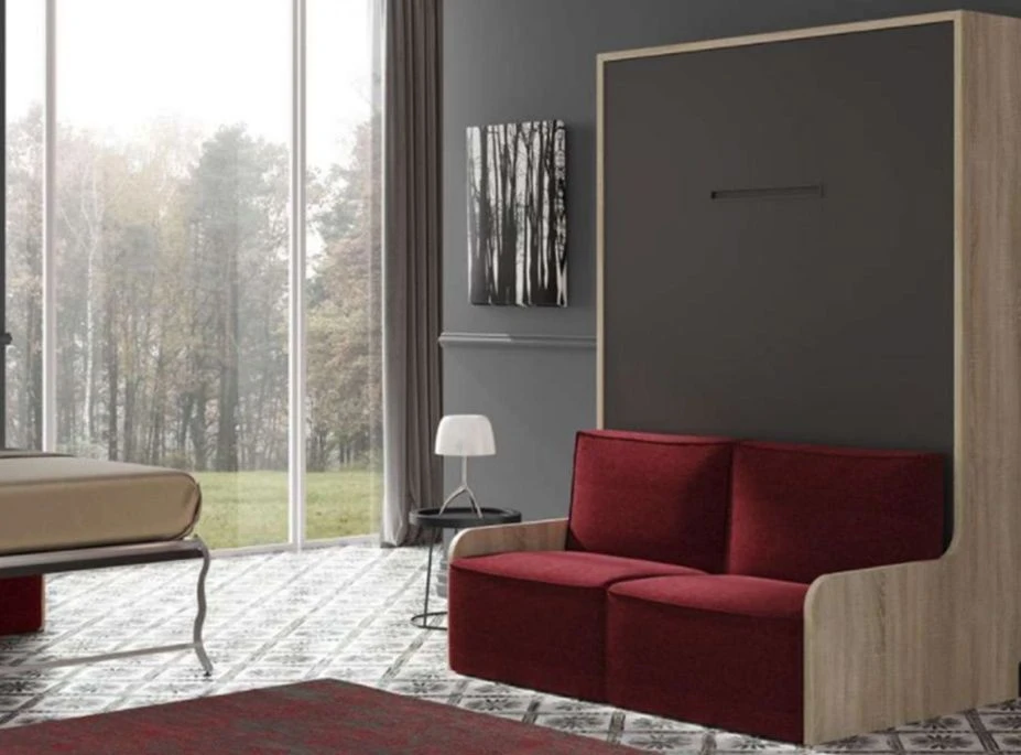 Lit Escamotable Autoporteur Vertical 90x190 Cm Avec Banquette En Tissu Kozza