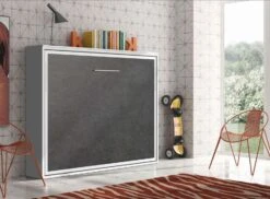 Lit Escamotable Horizontal 90x200 Cm Gris Béton Valok