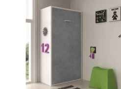 Lit Escamotable Superposé 2 Couchages 90x190 Cm Gris Ciment Liker