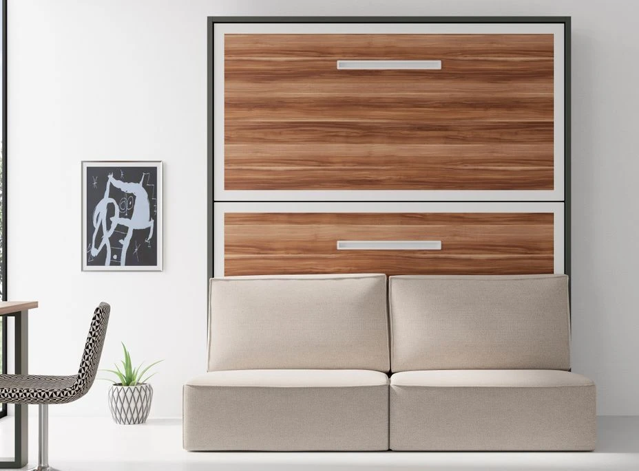 Lit Escamotable Superposé 90x190 Cm Avec Canapé En Tissu Ivano