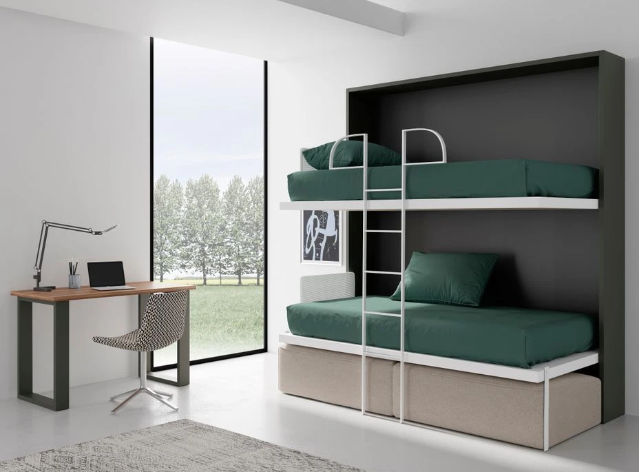 Lit Escamotable Superposé 90x190 Cm Avec Canapé En Tissu Ivano – Image 2