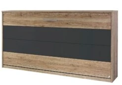 Lit Escamotable Transversale 90x200 Cm Naturel Et Gris Anthracite Loka