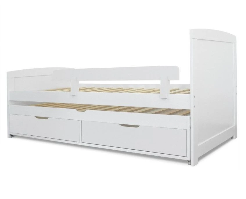 Lit Gigogne 2 Tiroirs Pin Massif Blanc Tyson 90x190 Cm