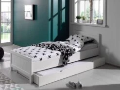 Lit Gigogne 90x200 Cm Avec Sommier Pin Massif Laqué Blanc Erik