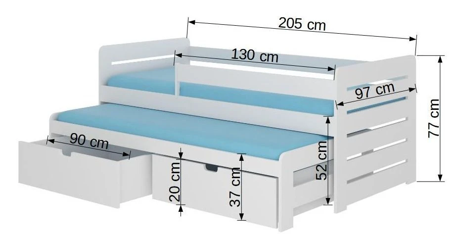 Lit Gigogne Bois Pin Naturel 2 Couchages 90x200 Cm Avec 2 Coffres De Rangement Solale – Image 5