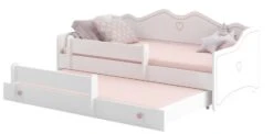 Lit Gigogne Enfant Bois Blanc 80x160 Cm Petit Coeur Rose Baky