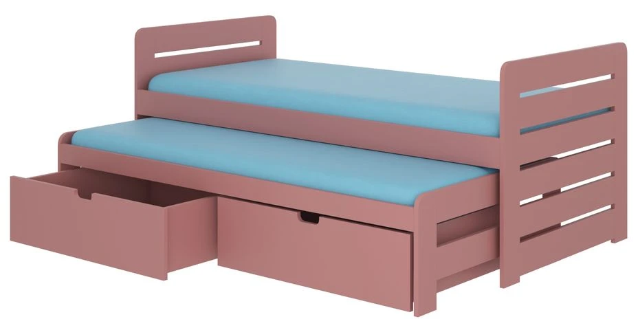 Lit Gigogne Rose 2 Couchages 90x200 Cm Avec 2 Coffres De Rangement Balina