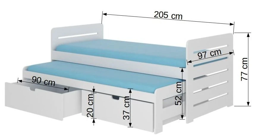 Lit Gigogne Rose 2 Couchages 90x200 Cm Avec 2 Coffres De Rangement Balina â Image 5