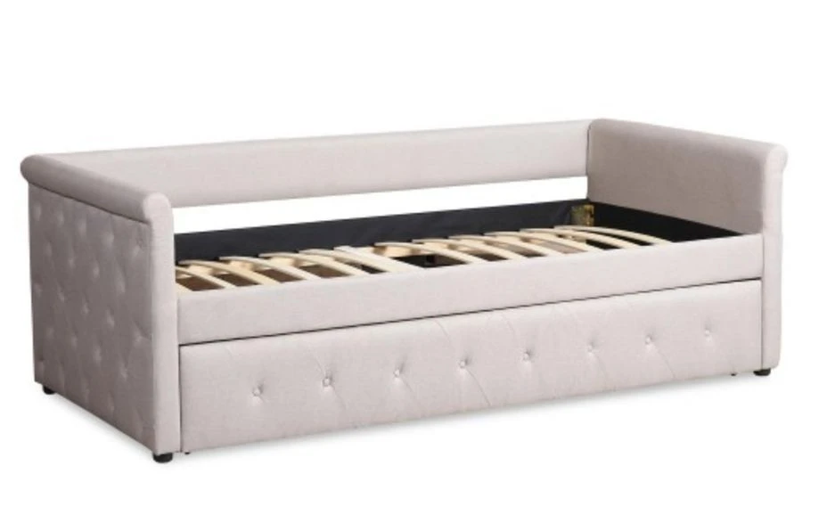 Lit Gigogne Tissu Beige Capitonné Mark 90