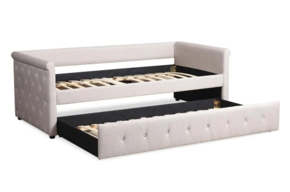 Lit Gigogne Tissu Beige Capitonné Mark 90 – Image 2