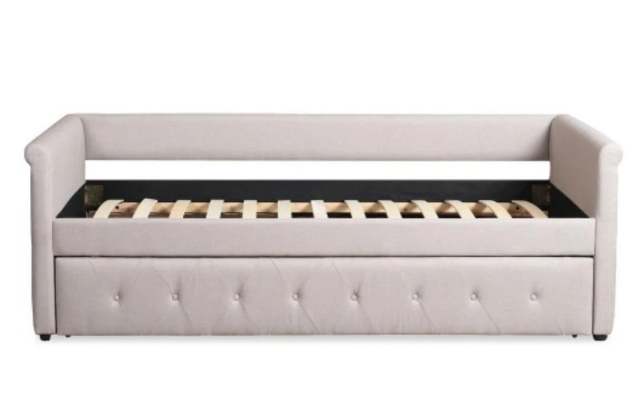 Lit Gigogne Tissu Beige Capitonné Mark 90 – Image 3