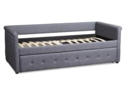 Lit Gigogne Tissu Gris Capitonné Mark 90x200 Cm