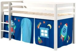 Lit Mezzanine 90x200 Cm Avec Tente Astra Pin Massif Blanc Pino