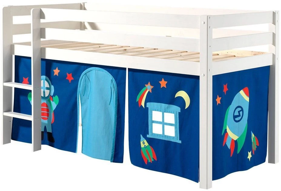 Lit Mezzanine 90x200 Cm Avec Tente Astra Pin Massif Blanc Pino