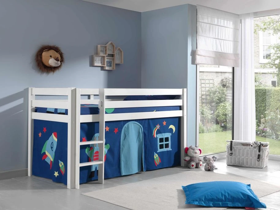 Lit Mezzanine 90x200 Cm Avec Tente Astra Pin Massif Blanc Pino – Image 3