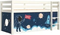 Lit Mezzanine 90x200 Cm Avec Tente Astronaute Pin Massif Blanc Pino