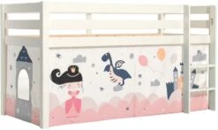 Lit Mezzanine 90x200 Cm Avec Tente Château Pin Massif Blanc Pino