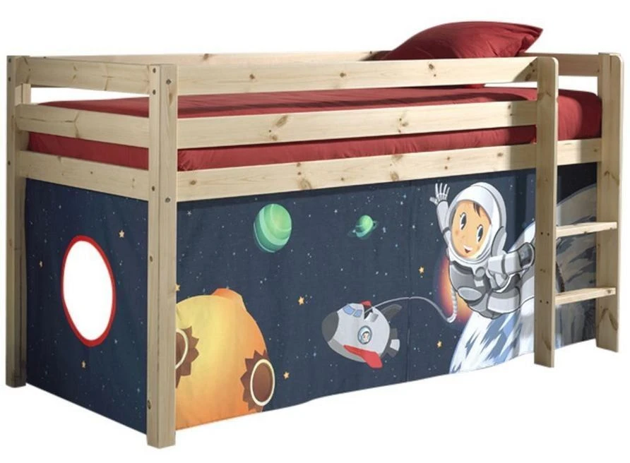 Lit Mezzanine 90x200 Cm Avec Tente Espace Pin Massif Clair Pino