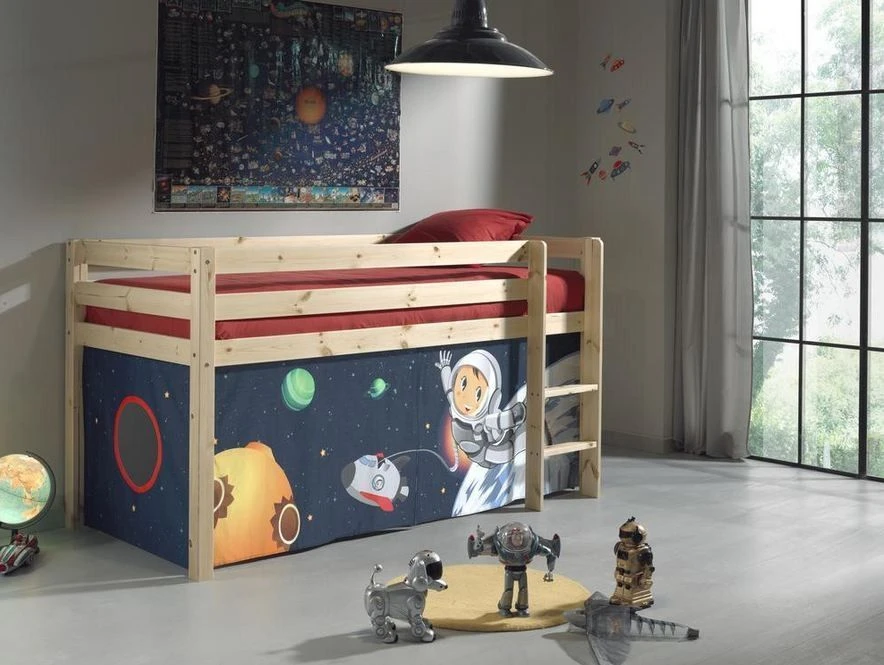 Lit Mezzanine 90x200 Cm Avec Tente Espace Pin Massif Clair Pino – Image 3