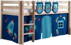 Lit Mezzanine 90x200 Cm Avec Tente Et 3 Pochettes Astra Pin Massif Clair Pino